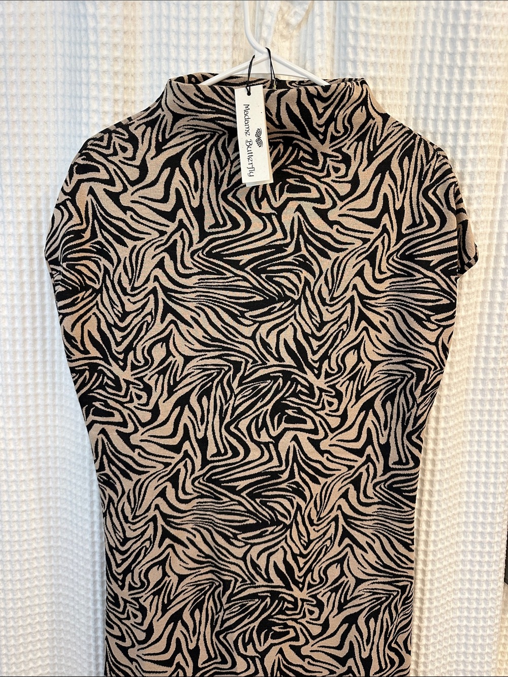 Madison Marcus Beige and Black Zebra-Print Short Sleeve Mock Neck Dress